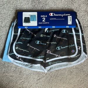Champion Girl’s Athletic Shorts 2-Pack - Black and Light Blue